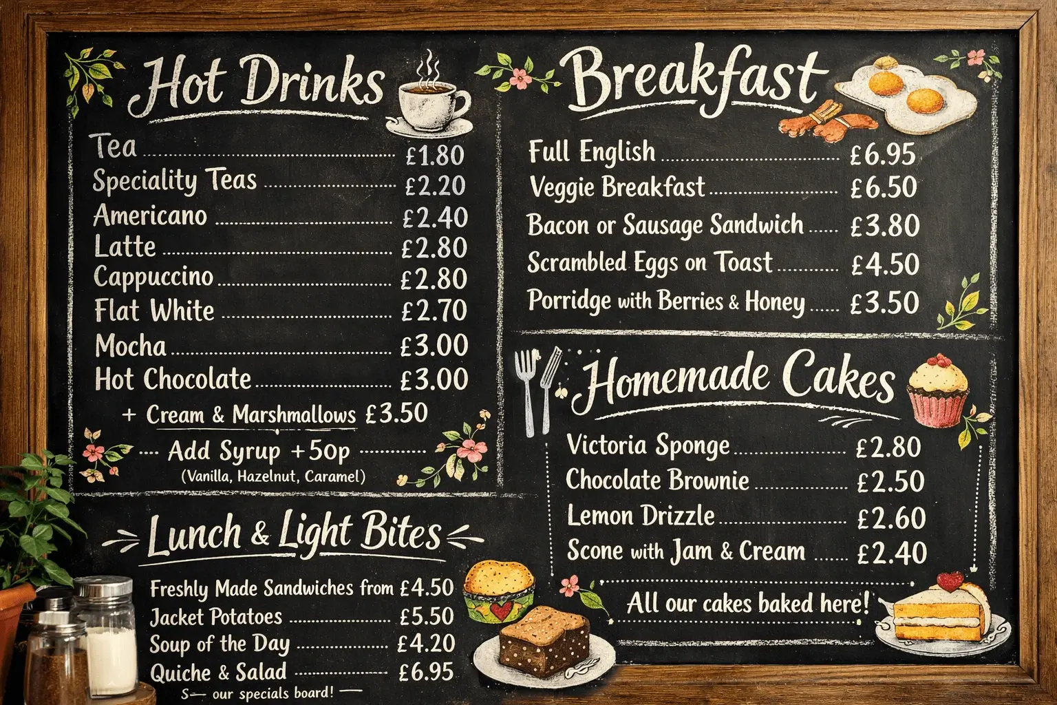 Independent café owner updating their menu board